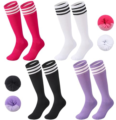 Zuimei 4 Pairs Kids Football Socks, Childrens Football Socks Kids Girls