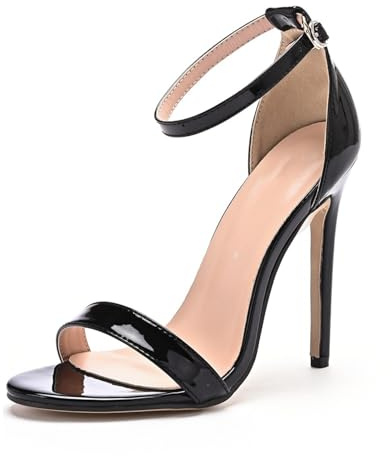 Womens Strappy High Heeled Sandals Open Toe Ankle Strap Heels Comfy Stiletto Heels Wedding Bridal Dress Shoe,Black,4 UK