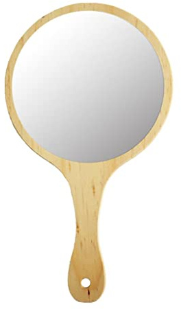 ChuYiElegance Specchio Da Trucco Specchio Mano Specchio Cosmetico Specchio con Manico in Legno E Vetro Resistente Adatto per Trucco Tatuaggio Rasatura Bagno Famigli, Legna, 31 centimetri