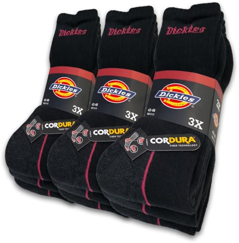 Dickies Lot de 9 paires de chaussettes de travail robustes avec fibre Cordura®, durables, robustes et confortables, tailles 39-42 et 43-46, 9 paires - Noires, 39-42