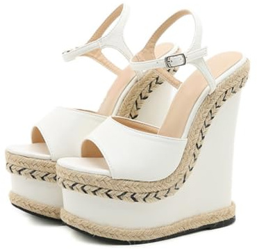 Sandales compensées à Plateforme Ultra Haute Femme - Talons Hauts de 16cm pour Pole Dance, boîte de Nuit, fête de Mariage, défilé,Blanc,39 EU