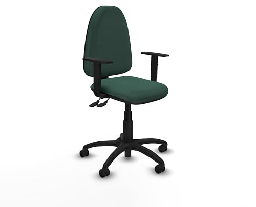 Piqueras y Crespo - Silla Escritorio Basica Aýna con Brazos 1D. Equipado con Contacto Permanente de Doble Maneta y Espuma de Corte. con Ruedas de Parqué. Verde Botella