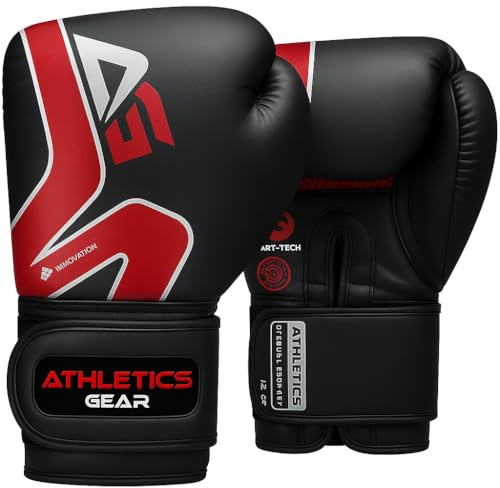 Boxningshandskar av Athletics Gear – 6,7 oz till 16 oz Maya Hide Leather Perfekt design och passform med fäststängningssystem för MMA-sparring, slåss, kickboxning och stansning (svart-röd, 6 oz)