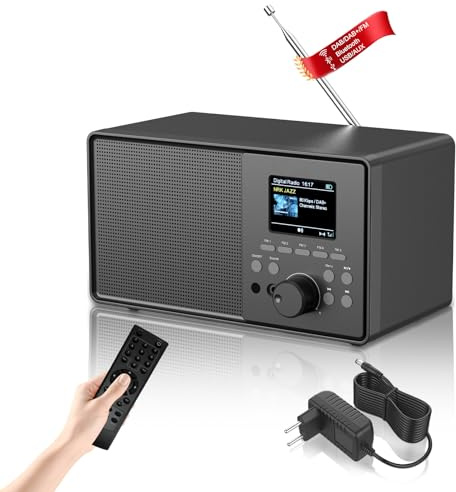 HABOWN DAB Plus/DAB+ / FM Radio con Bluetooth,Vntage Radio da Cucina con Telecomando, Radio digitale radiosveglia con Doppio Allarme e porta USB/AUX,Timer di Spegnimento, 30 Stazioni Preimpostate