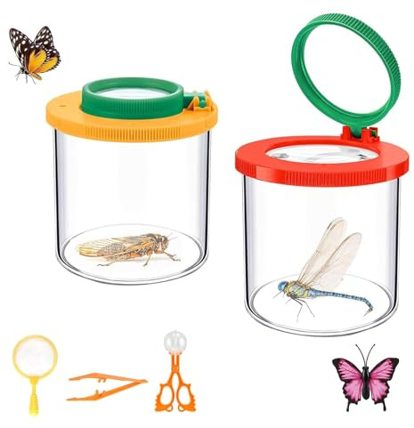 TFSYLISA 2 Piezas Caja de Insectos de Aumento, Visor de Insectos de Bicho con Lupa para Niños, Contenedor de Lupa de Insecto para Exploración de Naturaleza