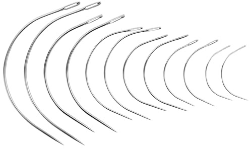 12 pezzi di aghi curvi sottili, aghi da cucito, aghi curvi a C, 6 misure, colore argento, per cucito a mano, riparazione di pelle, ricamo a mano e lavoretti artigianali