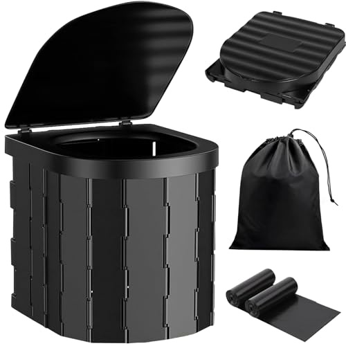 MARPGDX Toilette Portable,Toilette Camping,WC Portable avec Sac Poubelle,Toilettes Portables pour Hommes et Femmes,pour Camping,Voyages,Plage(33×28×30cm) Noir