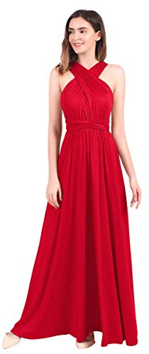 Womens Sexy Convertible Multi Way Wrap Transformer Solid Cocktail Off Shoulder Wedding Bridesmaid Evening Long Maxi Dress Floor Length Bandage Pageant Prom Ball Gowns Red S