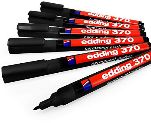 Edding 370 Permanent Marker Pen – 1 mm, Rundspitze, schwarz, 6 Stück