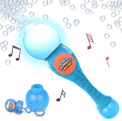 ArtCreativity Bubble Wand for Kids Toys, Light Up Automatic Bubble Blower Maker Wand with LED & Music, Toddler Bubble Toy, Fluid & Batteries Included, Great Gift Idea, Bubbles Party Favor – Blue