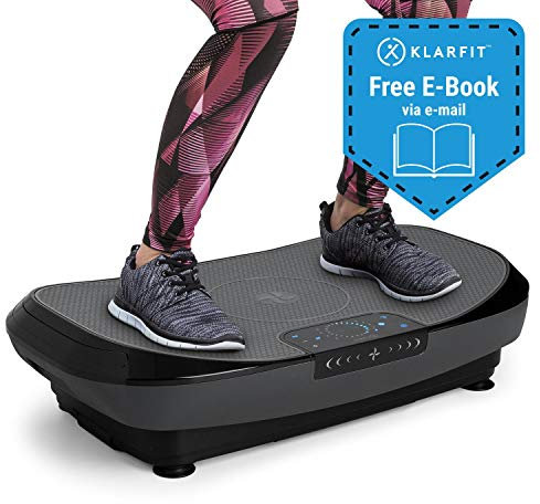 Klarfit Vibe 4DX Pro Plataforma vibratoria - Entrenador Profesional por vibración, 300 W, Modo 4D, Superficie de Entrenamiento 71,5 x 43,5 cm, 20 velocidades, eBook, Mando a Distancia, Gris/ Negro