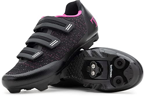 Tommaso Pista All Purpose Ready to Ride Indoor Cycling Shoes Women Bundle - Comfortable, Breathable Spin Shoes Women Indoor Cycling Cleats - Look Delta & SPD Compatible, Black/Pink-SPD, 6 UK