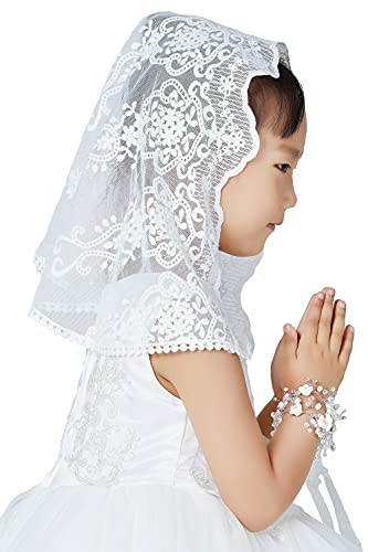 BEAUTELICATE Voile Communion Fille D’église Catholique Messe Baptême Mantille Dentelle Carnaval Accessoire Ivoire
