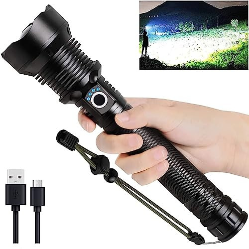 Lylting Rechargeable LED Flashlights High Lumens, 200000 Lumens Super Bright Zoomable Waterproof Flashlight with 3 Modes & Waterproof, Powerful Handheld Flashlight for Camping Emergencies