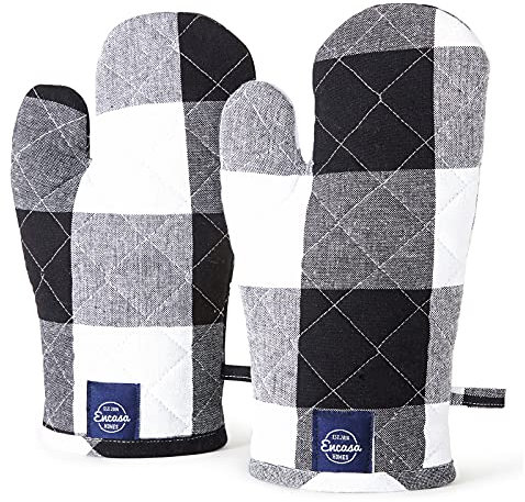 Encasa Homes Long Forno Microwave guanti guanti guanti da forno (2 pz set) per cucina cucina e cottura - Resistente al calore, spessa e sicura - Controlli neri di Buffalo