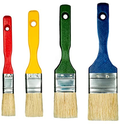 Hardy Lot de 4 Pinceaux 20 Mm 30 Mm 40 Mm 50 Mm Série 23 pour Peindre avec n'importe Quelle Peinture Couverture Précise Mélange de Poils Synthétiques et Naturels Manche Profilé Antidérapant