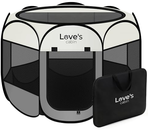 Love's cabin Corralito de juegos para perros y cachorros, jaulas para perros pequeños, jaula para interiores y exteriores, corralito portátil para perros y gatos, corralito plegable con funda de