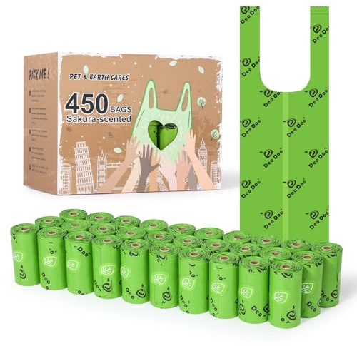 Lot de 30 rouleaux de 450 sacs à déjections canines avec poignées - Anti-fuite et extra épais - Pour promener les chiens de petite et moyenne taille