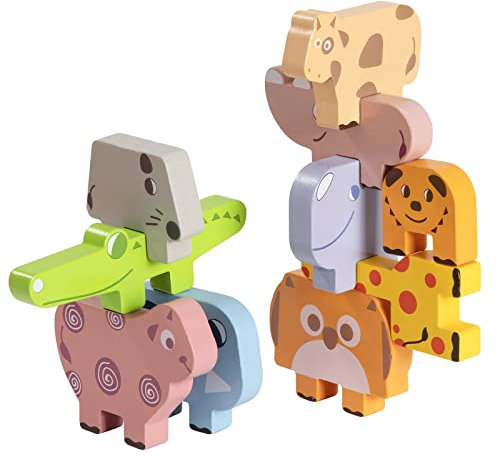 Wisplye Stapelspiel Stapelspielzeug Tiere zum Stapeln Bausteine, Montessori Stapel-und Balancierspiel aus Holz, Motorikspielzeug Lernspiele Geschenk für Kinder ab 3 4 5 Jahre