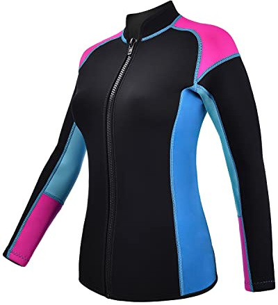 REALON Wetsuits Jacket Women, 2mm Neoprene Tops Front Zip Wet Suit, Youth Long Sleeve Swimsuit Shirt in Cold Water Warmth for Snorkeling Swimming Diving Surfing