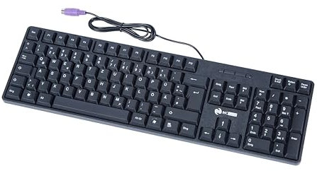 MCSaite 104 - Teclado estándar PS2 negro con cable con teclado numérico - Teclados (con soportes, resistente al agua, QWERTZ alemán, compatible con Windows)