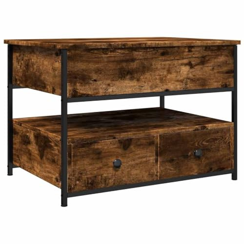 vidaXL Soffbord rökfärgad ek 70x50x50 cm konstruerat trä och metall, vardagsrumsbord, vardagsrumsmöbel, bord med förvaring, vardagsrumsmöbler