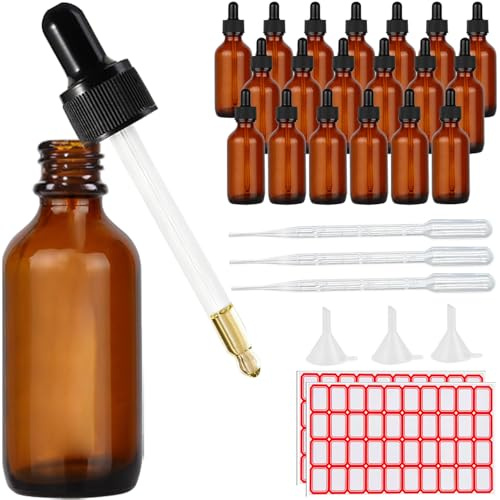LOSYHU 20PCS 60ml Amber Dropper Bottle Glass Dropper Bottles Oil Bottles 2 oz Pipettes Sample Dropper Bottle for Essential Oils Perfumes Liquids Chemistry Lab