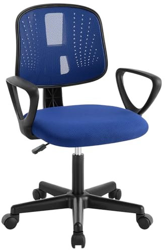 Klihome Schreibtischstuhl Kinder, Kinderschreibtischstuhl ergonomisch, Drehstuhl Kinderstuhl höhenverstellbar, mit Rollen Armlehnen, atmungsaktive Netzstoff-Rückenlehne, Blau, K0005BS