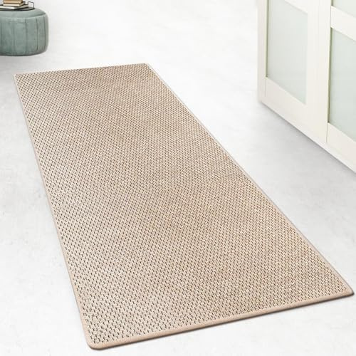 Floordirekt Küchenteppich Läufer 200x100cm für Küche, Flur, Schlaffzimmer & Wohnzimmer Bettvorleger rutschfest & waschbar in Sisal Optik - Flurteppich - Teppichläufer Meterware nach Maß Beige Kalkutta