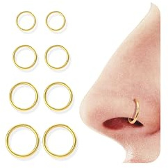 BodyBonita Piercing Naso Cerchio Acciaio Chirurgico 316L 8 pezzi 18G Septum Piercing alle Labbra Trago Helix Orecchino Conch Piercing Daith Nostril Anello Cartilagine Elice Tragus Rook Oro