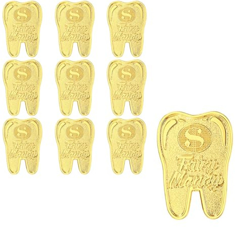 WANGCL Paket med 10 Golden Tooth Fairy Mynt Belöning Jubileumsmynt för pojkar Flickor Tappad tand Souvenir presentmynt Special Minnesak Tooth Fairy Gåvor