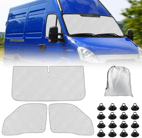 Parasol del Parabrisas Automóvil Reemplazo para Iveco Daily 1999-2014 3 Piezas, Cabina del Conductor, Cubierta de Parasol Automóvil, Plegable Forro Negro