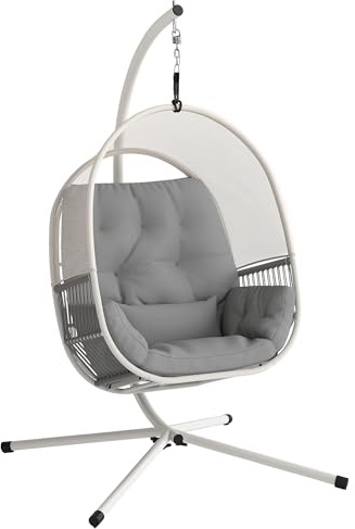 Outsunny Hanging Egg Chair Outdoor Indoor, Swing Hammock Chair with Stand, Cushions, Lumbar Pillow, Adjustable Height and Steel Frame for Garden Patio Lounge Porch, Light Grey