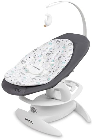 CARETERO - NOCO Balancelle Électrique pour Bébé - 0-12 Mois - avec Musique, Siège Rotatif à 360 Degrés, Dossier Réglable - Différents Modes et Vitesses de Bascule - Graphite