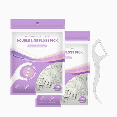 VANSUKY Lot de 2 paquets de 100 cure-fils dentaires à double ligne - Portée postérieure, fil plus fin et plus résistant - Résistant à la déchirure - Enlèvement de la plaque dentaire et soin des