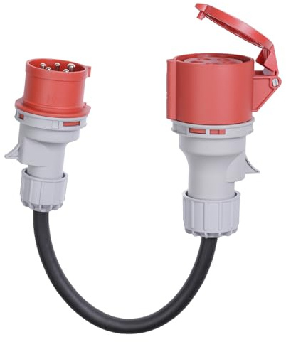 Adaptateur CEE fiche 16A vers prise 32A avec couvercle de protection, triphasé, 5 broches, IP44 protégé contre l'eau et la poussière, portable, adapté à un usage industriel et domestique (16-32)