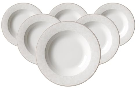 Ritzenhoff & Breker Isabella Suppenteller 21.5 cm, Tiefe Essteller mit Floral-Dekor im praktischen 6er Set, Porzellan, Spülmaschinengeeignet, Beige