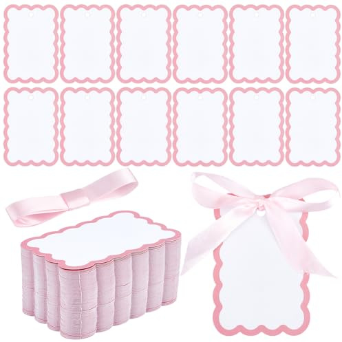 PH PandaHall 300 segnaposto smerlati per tavolo, 150 pezzi, vuoti, con 150 nastri rosa, per cene, banchetti, feste, matrimoni, compleanni, celebrazioni, eventi
