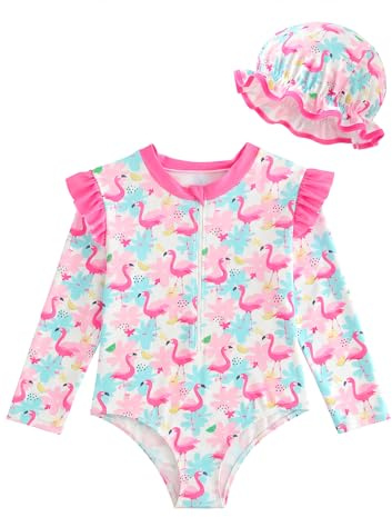 JiAmy Traje de baño para niña de manga larga con protección UV, con protección UV, traje de baño con cremallera