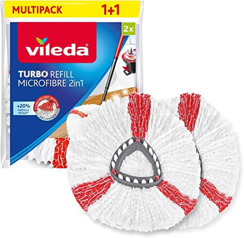 Vileda Recambio Turbo,Compatible con Todos los Sistemas Turbo de Vileda I Rendimiento Extra I Apto para Todo Tipo de Suelos Duros I Elimina el 99% de Las bacterias Solo con Agua I Pack Doble