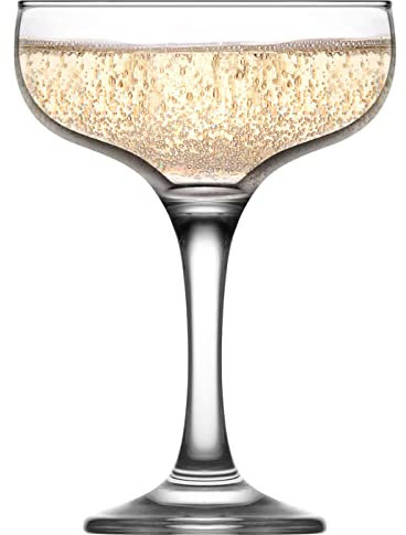 Tradineur - Set de 6 copas de champagne de cristal, 235 ml, modelo Misket, juego de copas clásicas con tallo fino 9,5 x 13,5 cm para champán, cava, cócteles, ligeras, aptas para lavavajillas