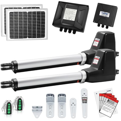 TOPENS AT6132S Solar Dual Swing Gate Opener Medium Duty Automatic Gate Motor for Double Swing Gates Up to 18ft per Arm, Electric Driveway Gate Operator AC Powered with Solar Panel Remote Control Kit