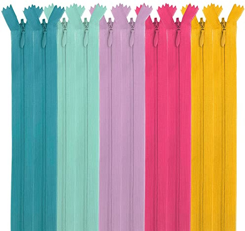 MARARDI [Pack 10] Cremalleras Invisibles [Multicolor] de Nailon [45 cm] Costura y Manualidades para Ropa Tela Bolsos Estuches Cinta Para Coser a Máquina Patchwork Algodón con Cierre Metálico