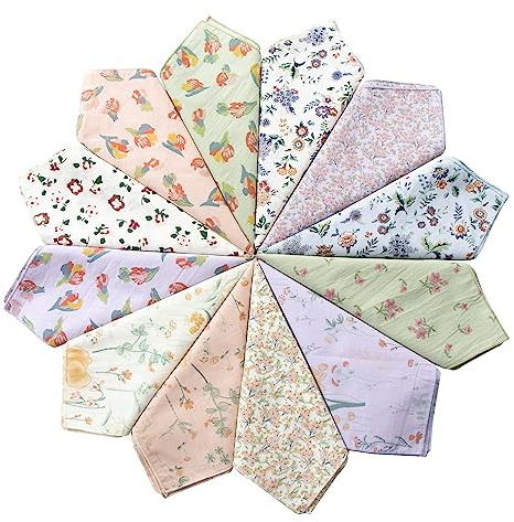 CoCoUSM Womens Vintage Floral Handkerchiefs Fabric Cotton Hankies Size 35cm Assort 10PCS