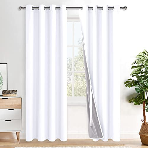 XWZO 100% Blickdicht Vorhänge Weiß, Doppellagige Dicker Verdunklungsvorhänge mit Ösen, Schallschutz Thermovorhänge 2er Set Schlafzimmer Gardinen, Blackout Curtain, 200x140 cm(HöhexBreite)