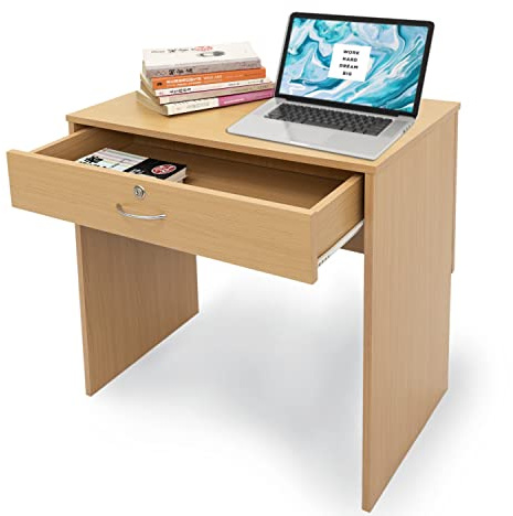 Absolute Deal Wooden Computer Desk with Drawers - Home Office, Study, Vanity, Dressing Table - Tidy Storage for Accessories - 80x40x76.5cm - Beech Desk