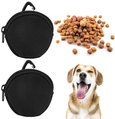 Pack of 2 Food Bags, Dog Training Small, Portable Treat Bag for Dogs, Dog Treat Bag, Small, Black Snack Bag Dog with Carabiner, Reusable for Travel, Walking, Pets