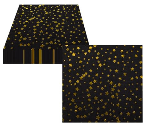 50PCS Party Napkins Serviettes, CEILIWEN Black and Gold Star Napkins, Paper Napkin Tissues, Cocktail Napkins, Disposable Napkins, Happy New Year Napkins Party Decorations, 33x33CM