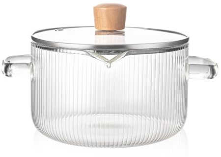 Glass Simmer Pot for Stove Top Potpourri, 1.8L(60 OZ) Clear Cooking Pots with Lids and Handles, Ribbed Glass Saucepan with Cover for Tea, Pot and Pan Cookware Saucepan Set