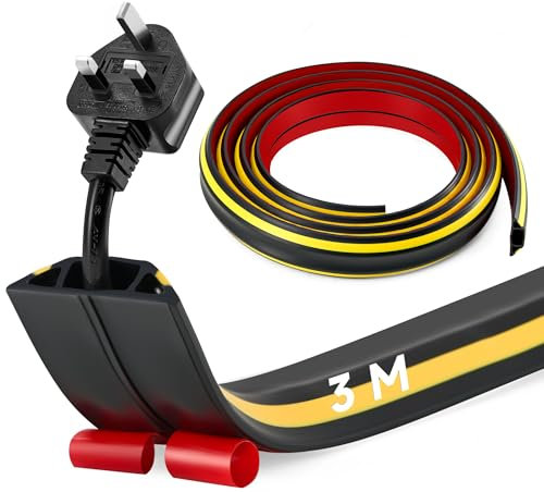 CREWORKS 3m Pasacables Suelo, Protector de Cable con 3 Canales y Adhesivo, Canaleta Pasacables para Suelo de PVC para Hogares, Oficinas, Garajes
